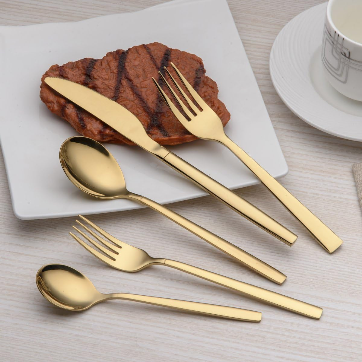 20-Piece Titanium Gold Plated Stainless Steel Flatware Set, Service for 4, Shiny Gold Finish