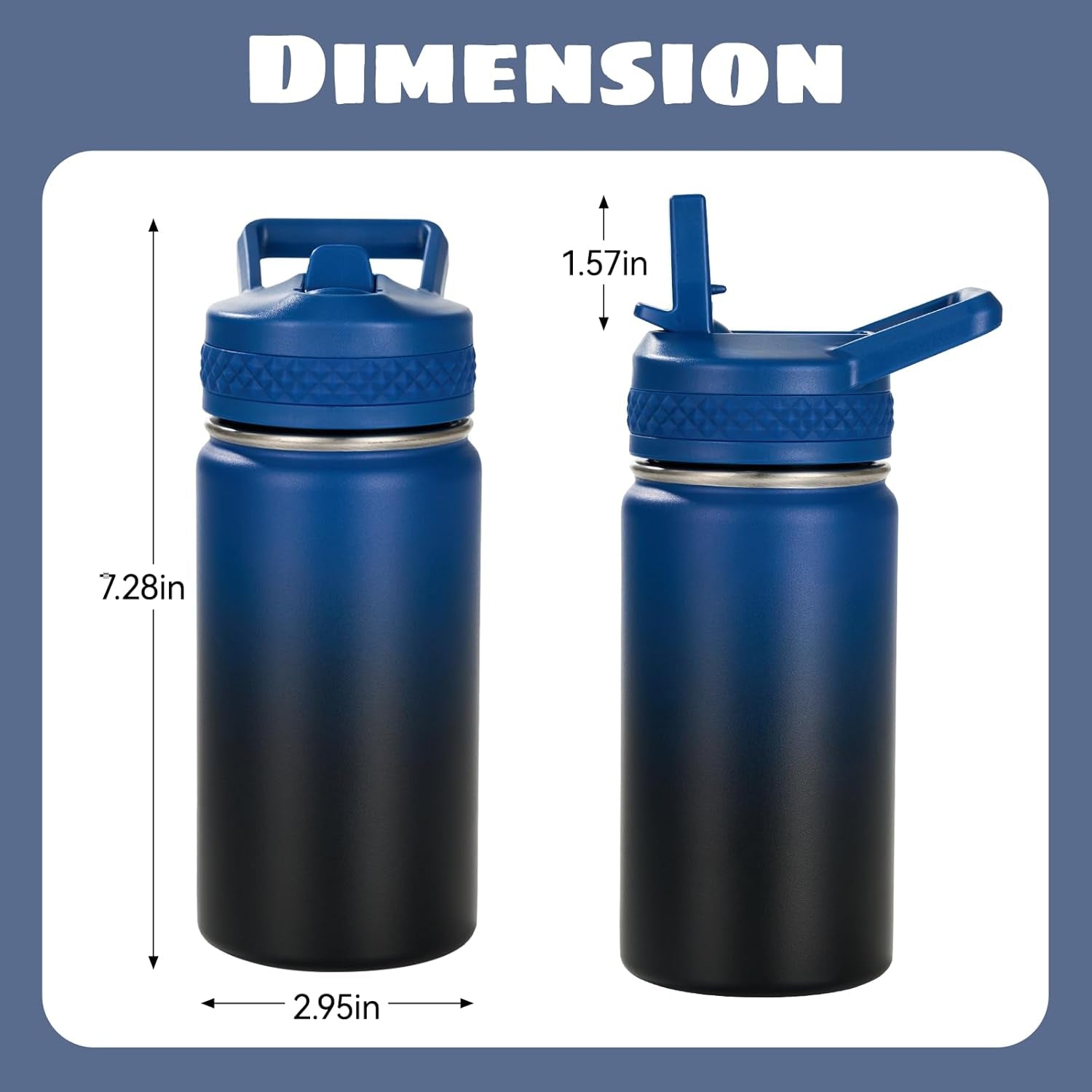 12 Oz Kids Water Bottle, Toddler Water Bottle with Straw, Boys&Girls Bottle for School, 304 Stainless Steel Vacuum Insulated Bottle for Kids, Bpa-Free, Leak-Proof, Blue Black