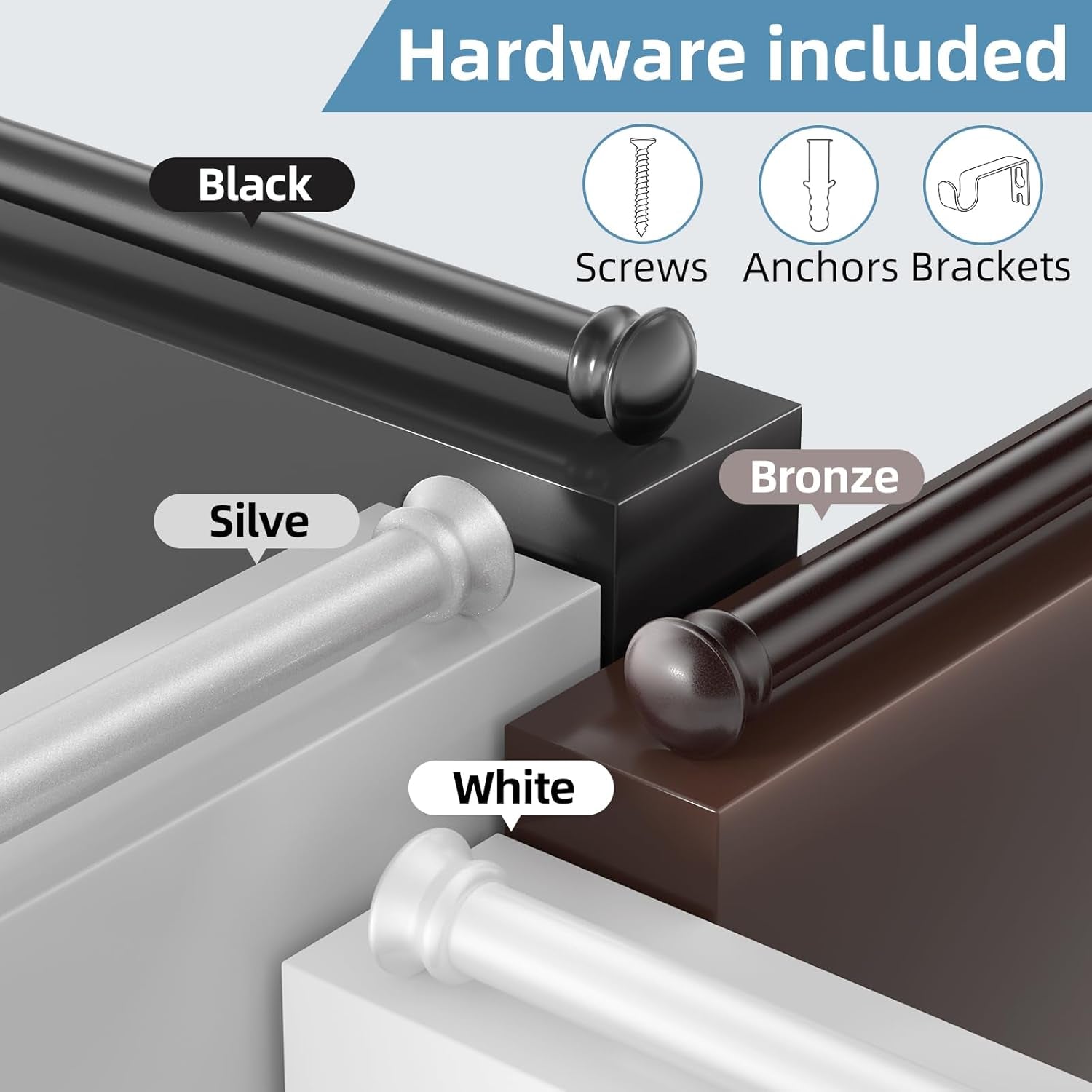 Bronze Curtain Rods for Windows 30 to 45 Inches with Brackets,Decorative 5/8 Inch Diameter Single Window Curtain Rod Set for Bedroom, Room Divider, Living Room, Kitchen, Bathroom
