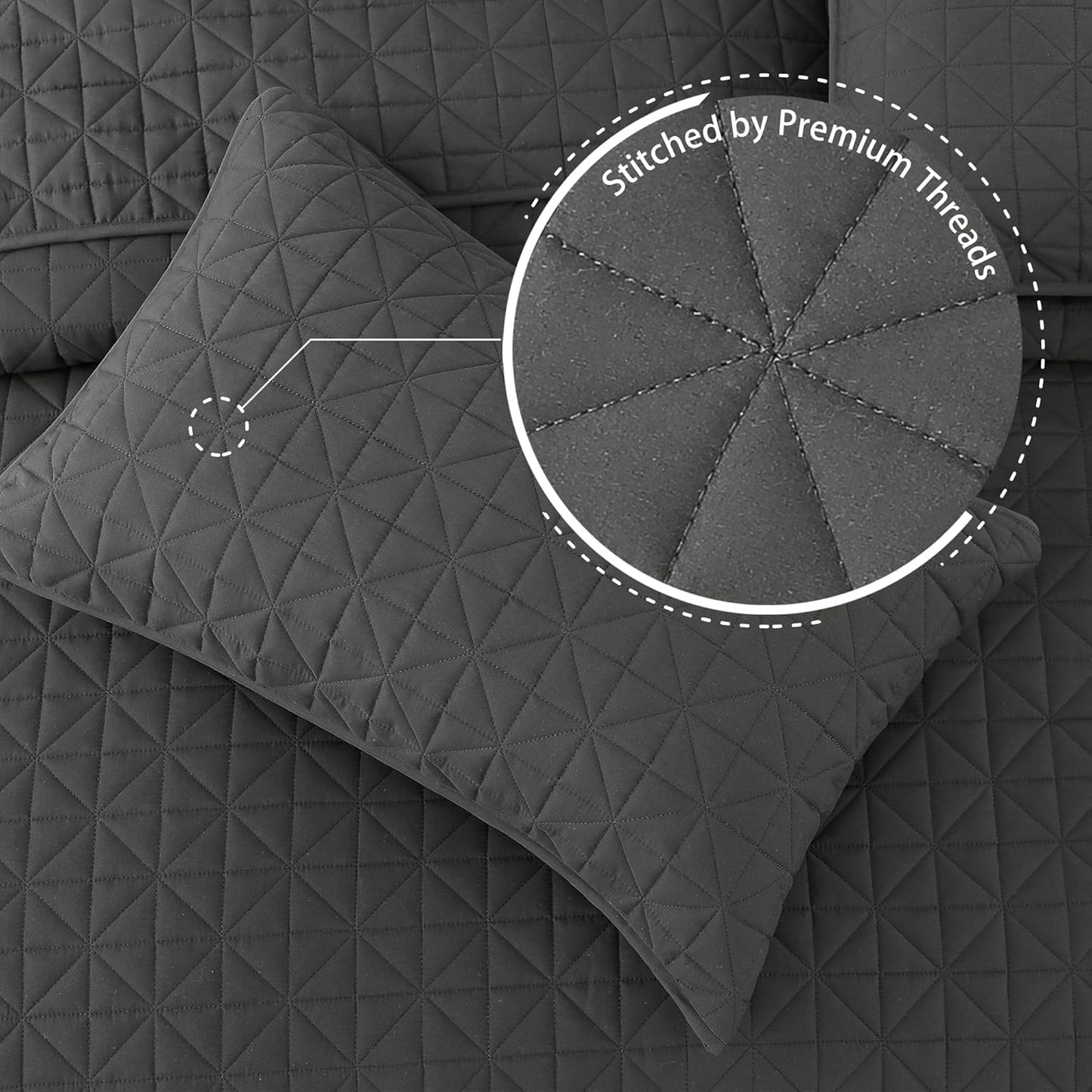Queen Size Quilted Bedding Set with Stitched Grid Design, Lightweight Grey Bedspread and Pillow Shams for Year-Round Comfort (Includes 1 Quilt and 2 Pillow Shams)