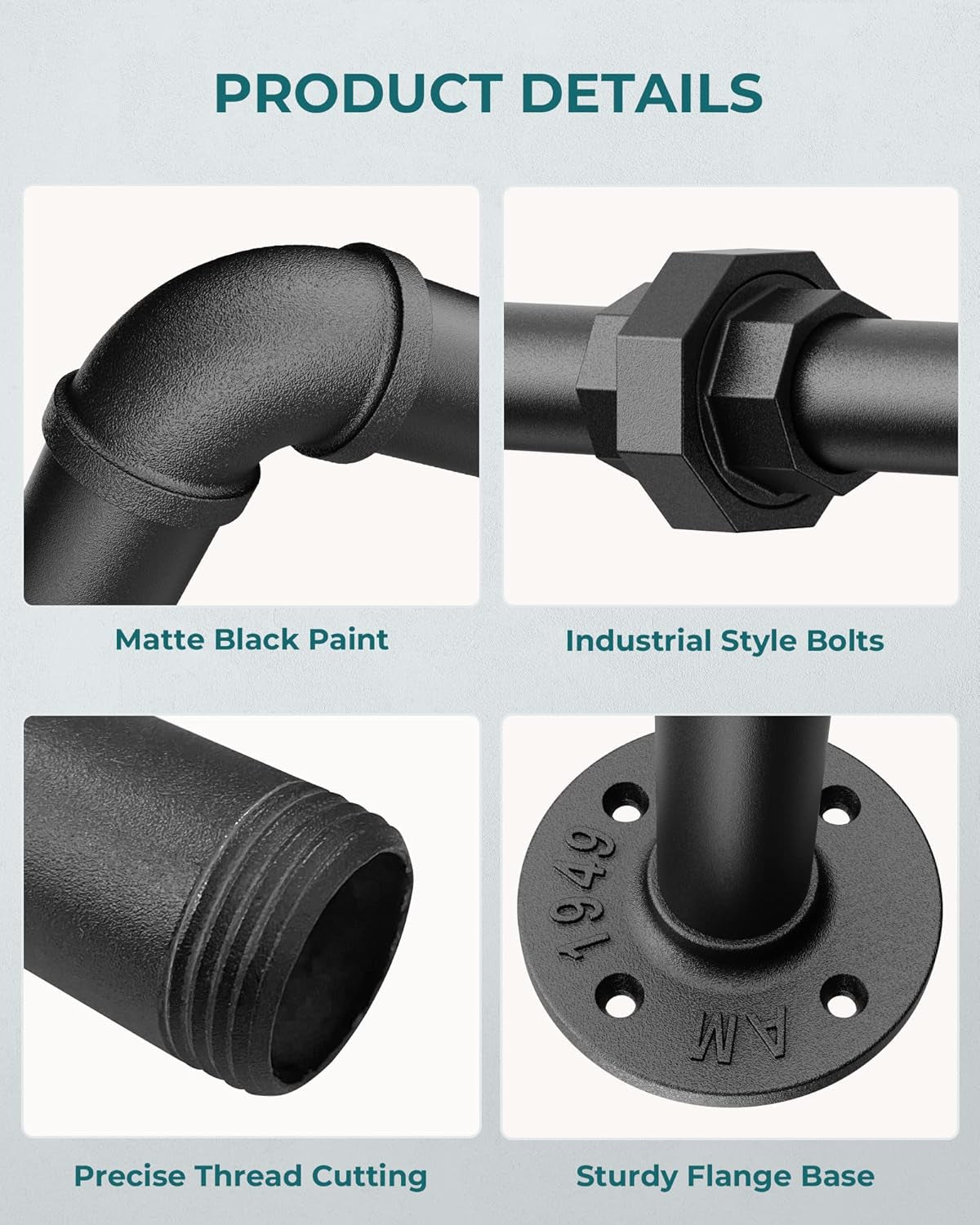 Industrial Pipe Clothing Rack Free Standing, Heavy Duty Detachable Clothes Rack with 4 Stable Feet for Garment Storage Display, Black