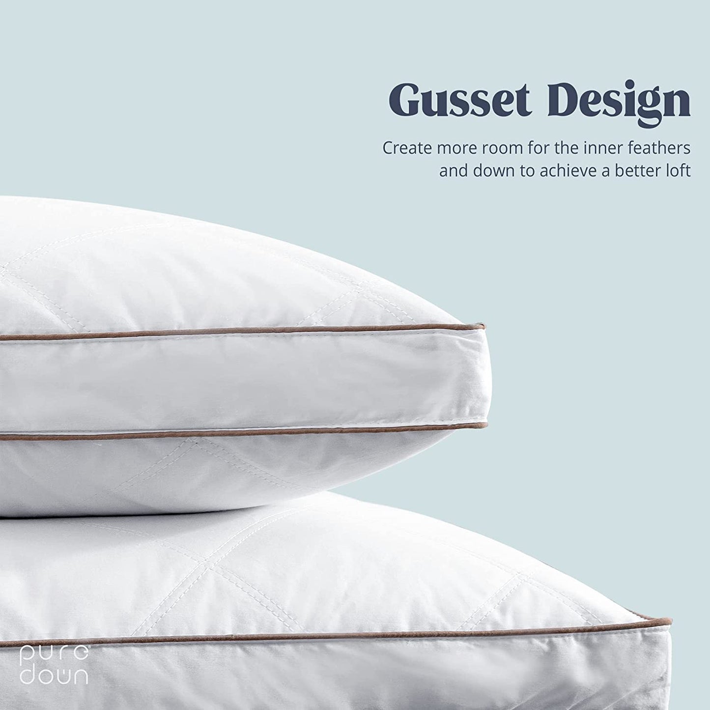 ® Goose Feathers and down Pillow for Sleeping Gusseted Bed Hotel Collection Pillows, King, Set of 2
