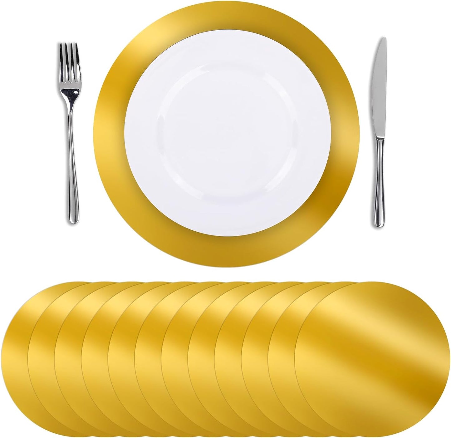 50Pcs round Gold Placemats, Paper Place Mats Disposable for Dining Table, Charger Plates Table Mat for Christmas Dinner Party Wedding Birthday Banquet Table Setting Decor, 13" Shiny Gold