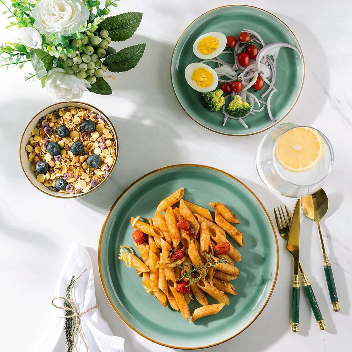 12-Piece Stoneware Dinnerware Set, Dishwasher and Microwave Safe, Service for 4