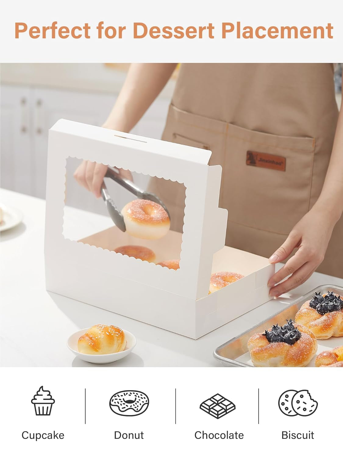 24 Pack Bakery Boxes with Window, 12" X 8" X 2.5", White Cookie Packaging for Chocolate Covered Strawberries, Cupcakes, Donuts, Treat, Baked Goods, Auto-Popup Design