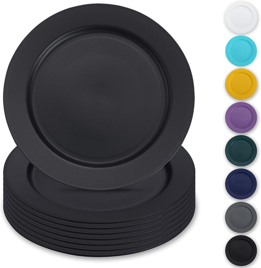 Set of 8 Reusable 10-Inch Black Plastic Plates - Versatile Dinner, Salad, and Pasta Dishes for Home, Garden, Picnic, Camping, and Outdoor Use