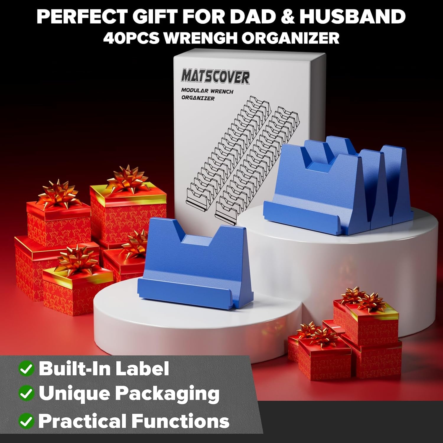 40PCS Modular Wrench Organizer Wrench Holder - Wrench Tool Organizers for Tool Drawer Storage, Wrench Storage Set with Metric & SAE Label, Wrench Rack Tool Gift for Professional Mechanics Men, Blue