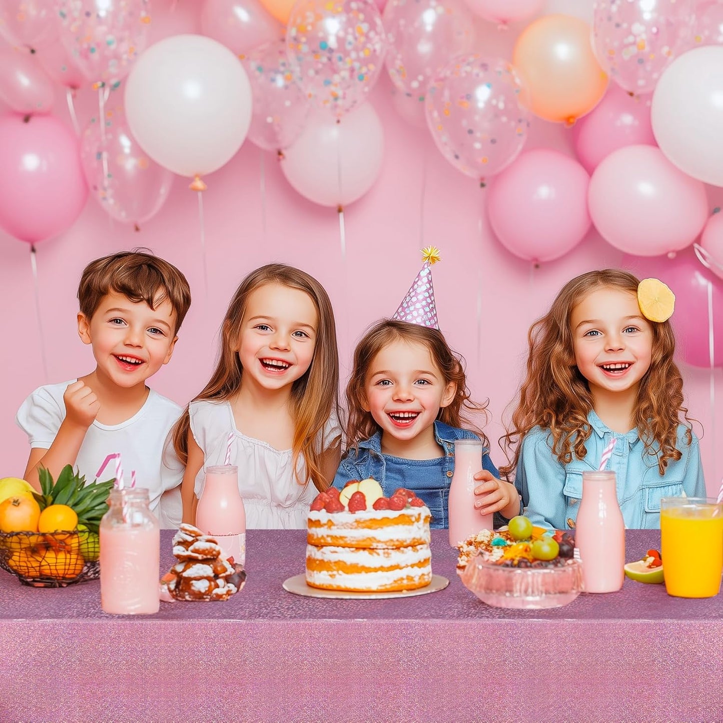 Light Pink Holographic Foil Tablecloths - Set of 2, 54x72 Durable Table Covers for Elegant Events, Perfect for Parties, Weddings, and Showers