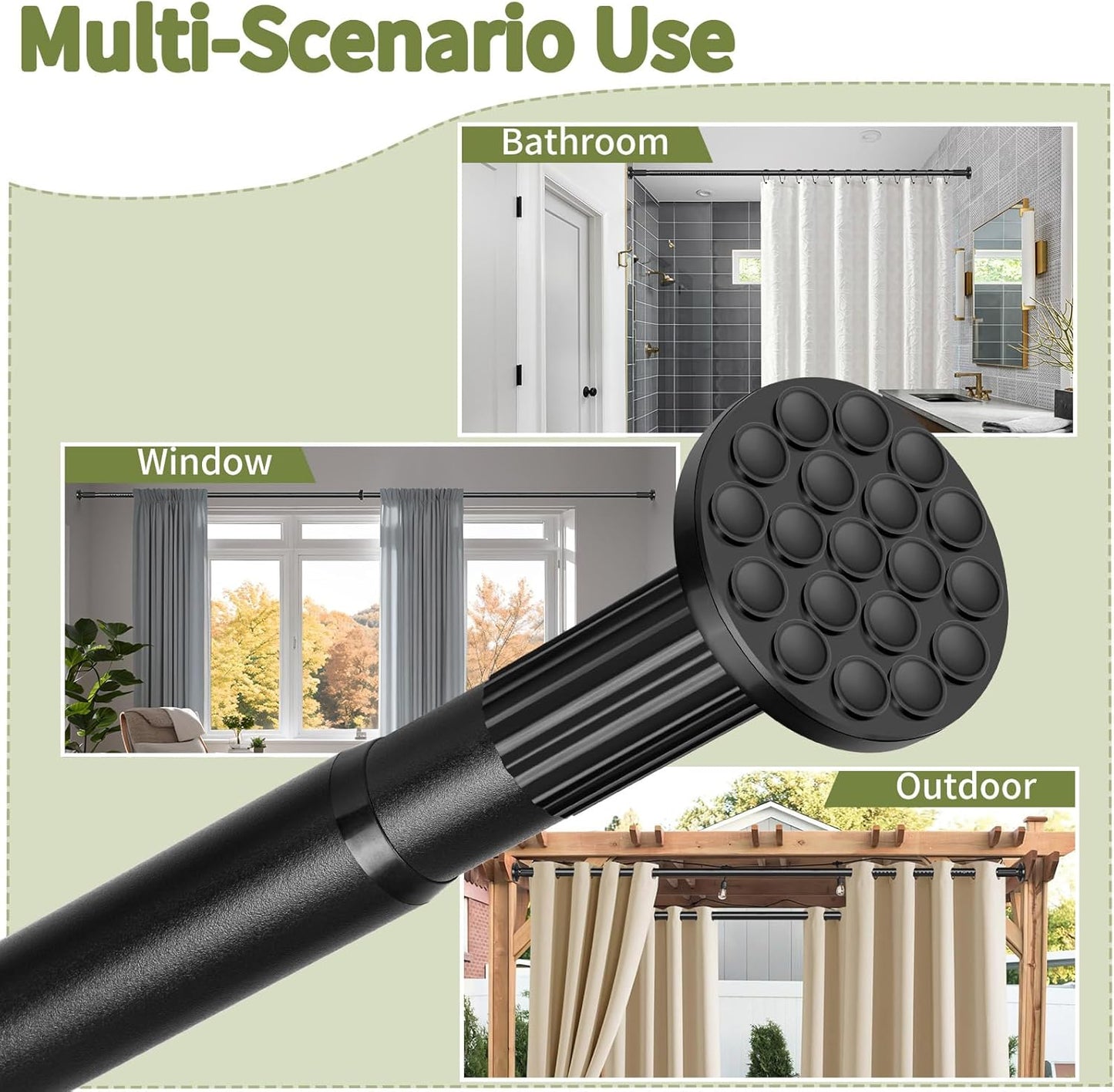 Tension Curtain Rod 51-165In(4.25-13.75Ft), Extra Long Outdoor Curtain Rod No Drilling for Window or Bathroom Patio, Adjustable Spring Shower Rod, Easy to Install Never Rust, Rod Diameter 1.26In-Black