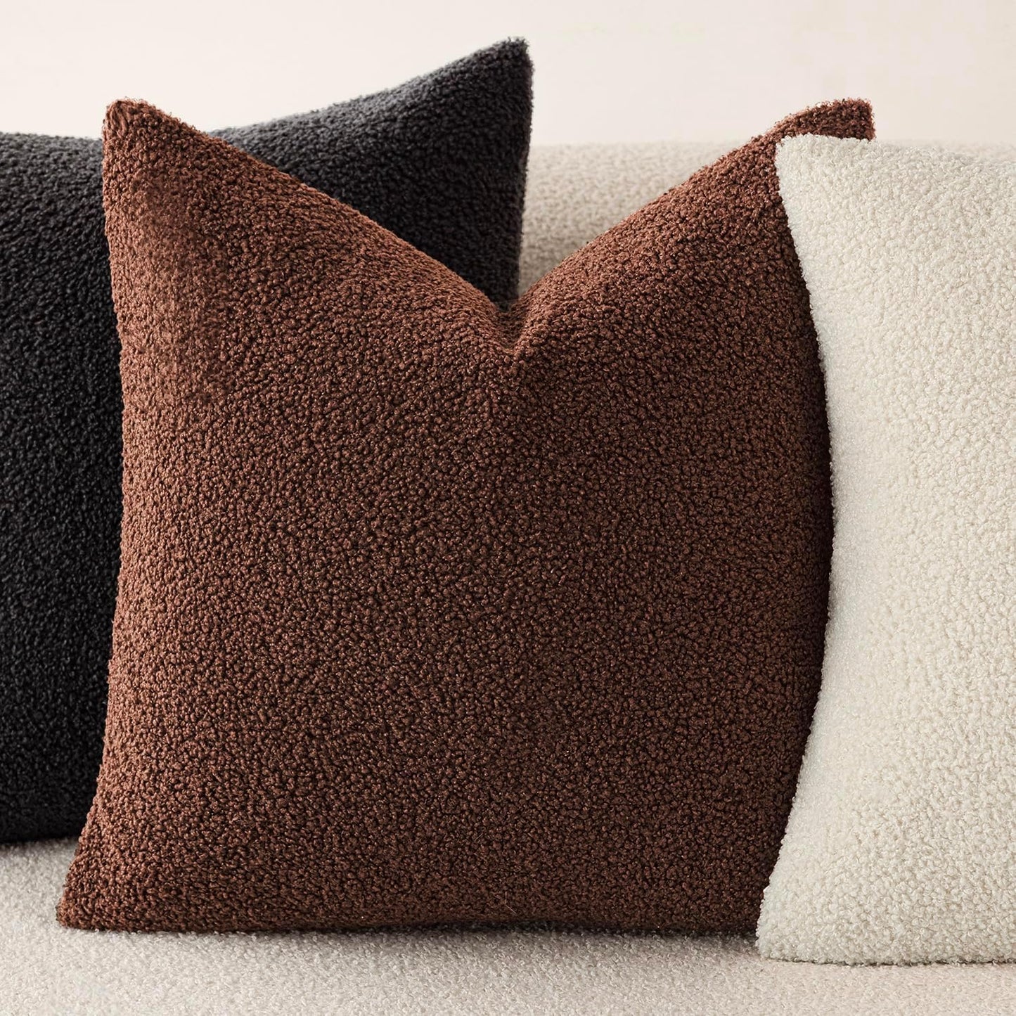 Pack of 2, Curly Faux Fur Decorative Throw Pillow Covers Soft Fuzzy Plush Cushion Case with Zipper Cozy Pillowcase for Home Living Room Couch Bed Sofa 16 X 16 Inch,Red Brown