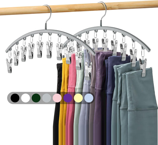 Legging Organizer for Closet, Metal Yoga Pants Hanger W/Rubber Coated 2 Pack W/10 Clips Hold 20 Leggings, Hangers Space Saving Hanging Closet Organizer for Closet Organizers and Storage-Grey