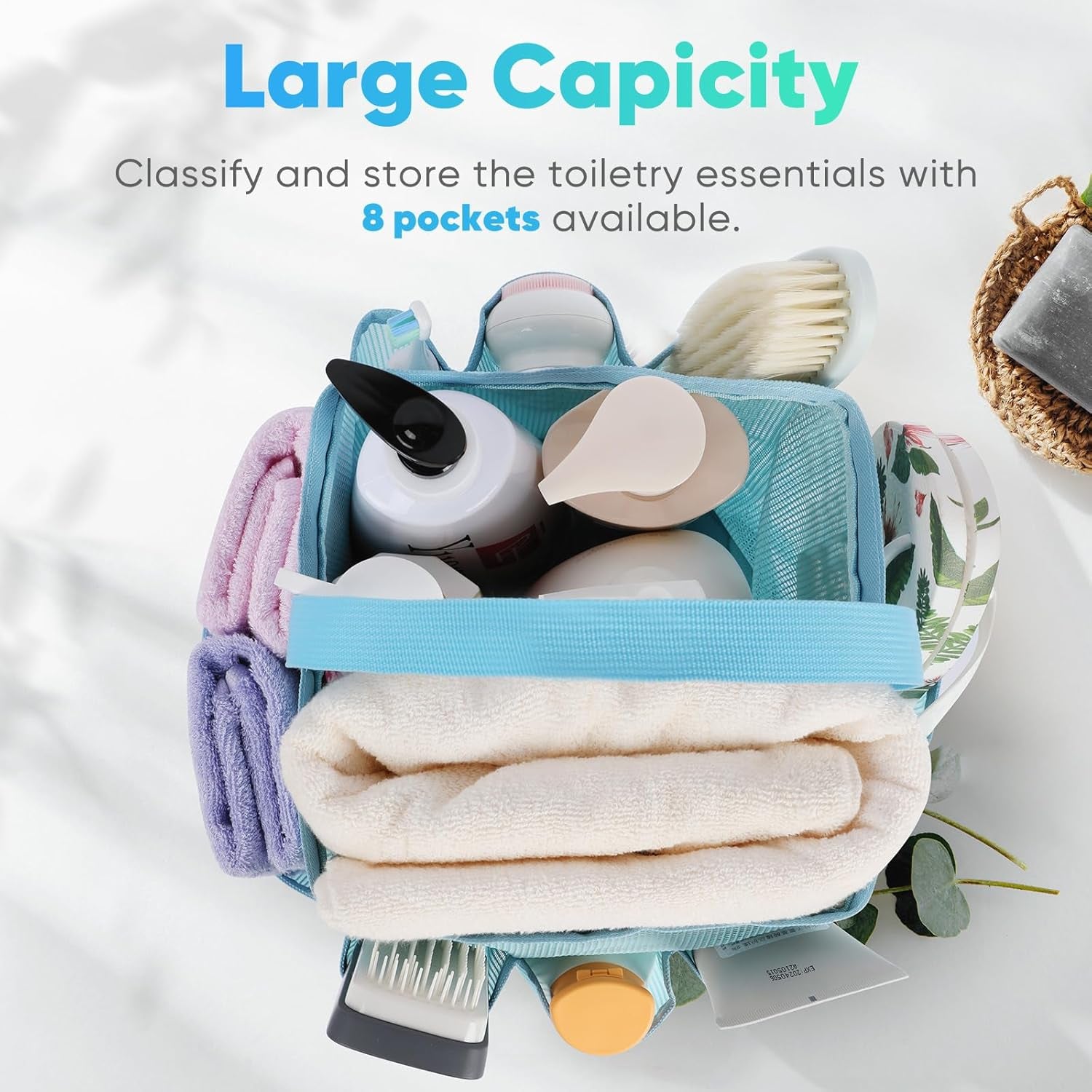 2 Pack Mesh Shower Caddy Portable for College Dorm Room Essentials, Shower Caddy Dorm with 8-Pocket Large Capacity,Shower Bag for Beach,Swimming,Gym
