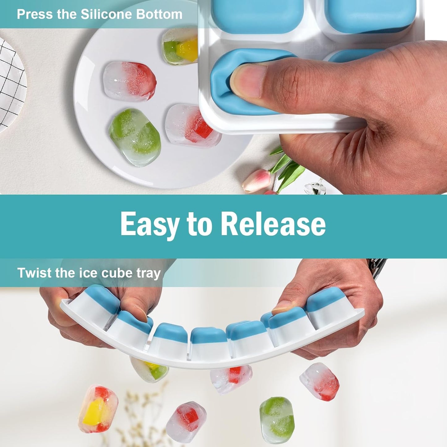 Ice Cube Trays for Freezer - 3 Pack 42 Cubes, Easy to Release Silicone Ice Trays with Spill-Resistant Lids, Reusable Ice Tray,Stackable and Bpa-Free, Perfect for Cocktails, Drinks,And Ice Coffee