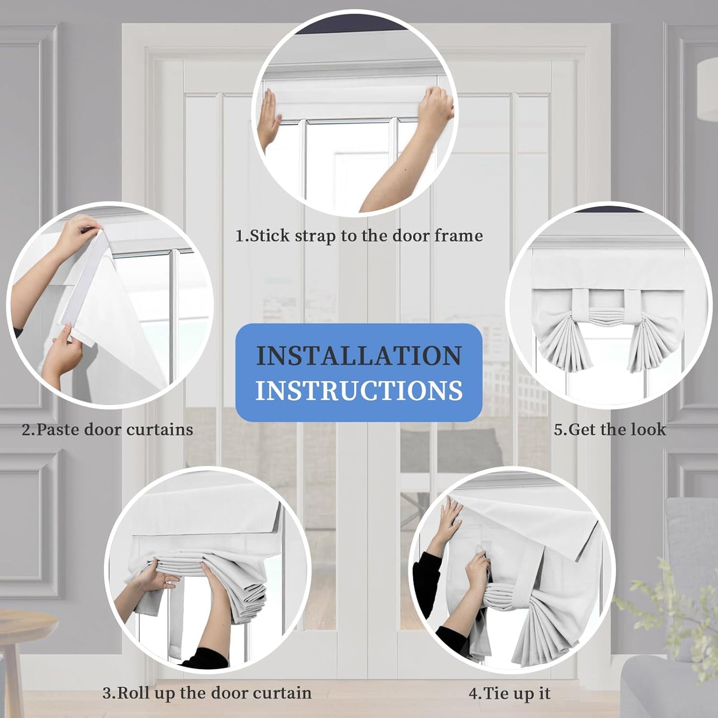 Linen Look French Door Curtains, Light Filgtering Privacy Window Door Curtain for Patio Glass Door Blind Tie up Shade, 1 Panel, 26X68 Inch, White