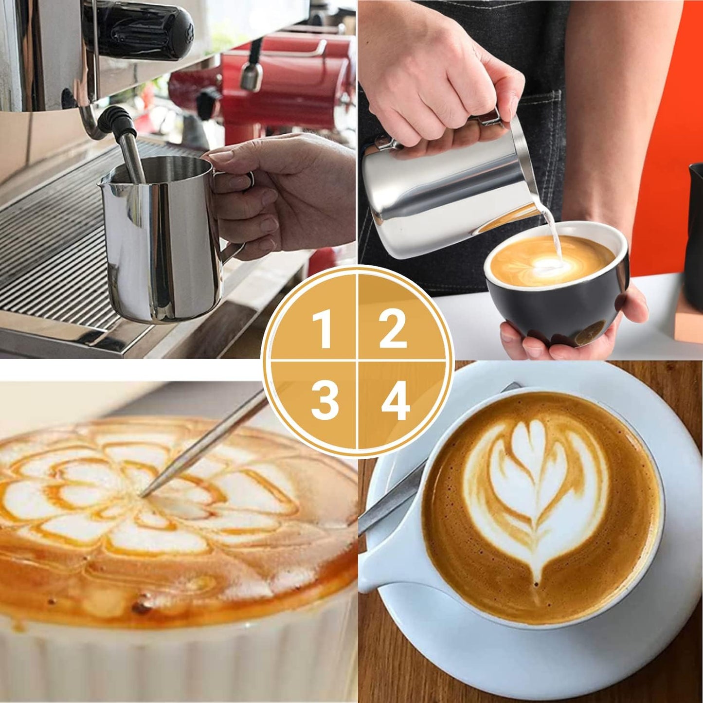Milk Frothing Pitcher, 2Pcs, 350Ml & 600Ml, Milk Frother Cup Stainless Steel Jug Steaming Pitcher, Milk Coffee Cappuccino Latte Art Barista Steam Pitchers Milk Jug Cup with Decorating Pen