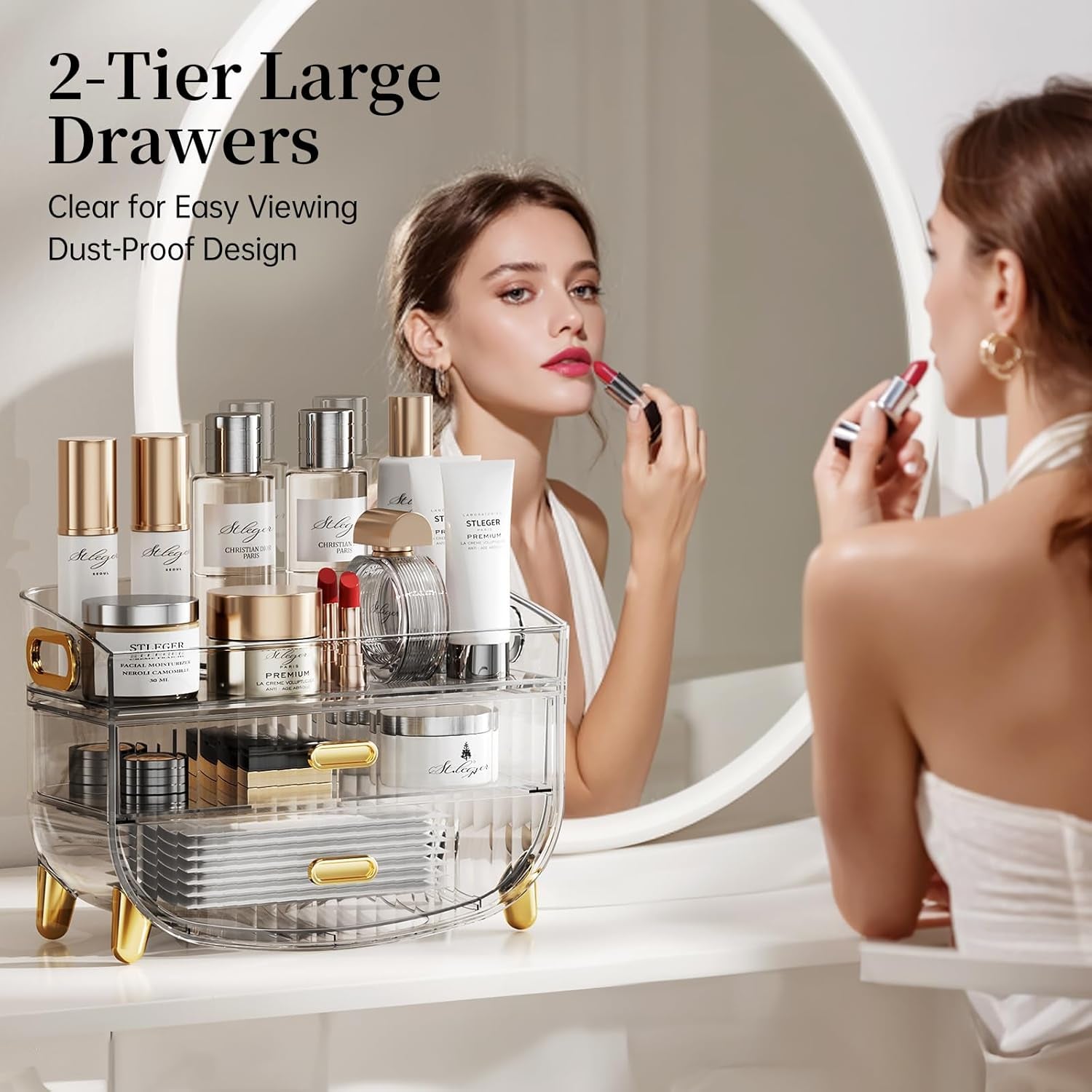 Makeup Organizer with Drawers, Bathroom Counter Organizers and Storage, Transparent Design Keeps Items Visible and Dust-Free, Simple and Stylish for Bath Linen Sets, Vanity, Skincare, Clear