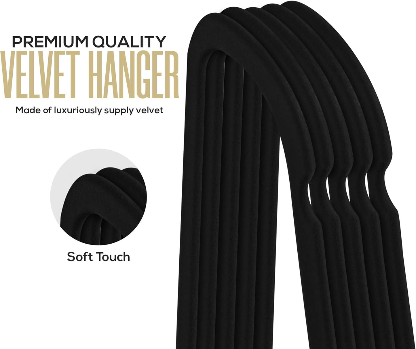 Premium Velvet Hangers 50 Pack - Non-Slip Clothes Hanger with Tie Bar - Black Hangers with 360 Degree Rotatable Hook - Heavy Duty Coat Hanger