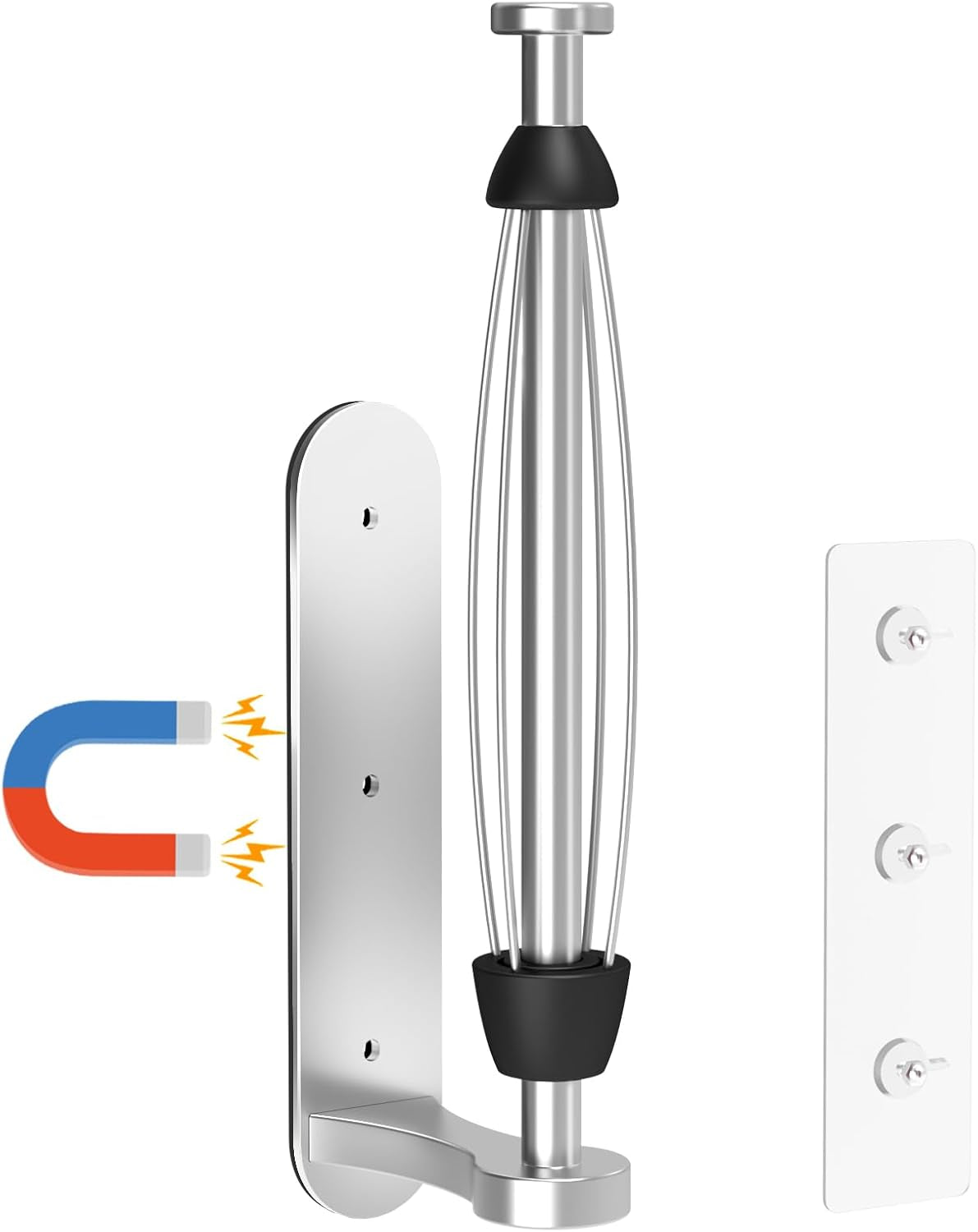 Magnetic Paper Towel Holder for Fridge - No Drill, One Hand Tear with Ratchet Mechanism, Silver, Self-Adhesive & Wall Mount for Kitchen, RV, Garage