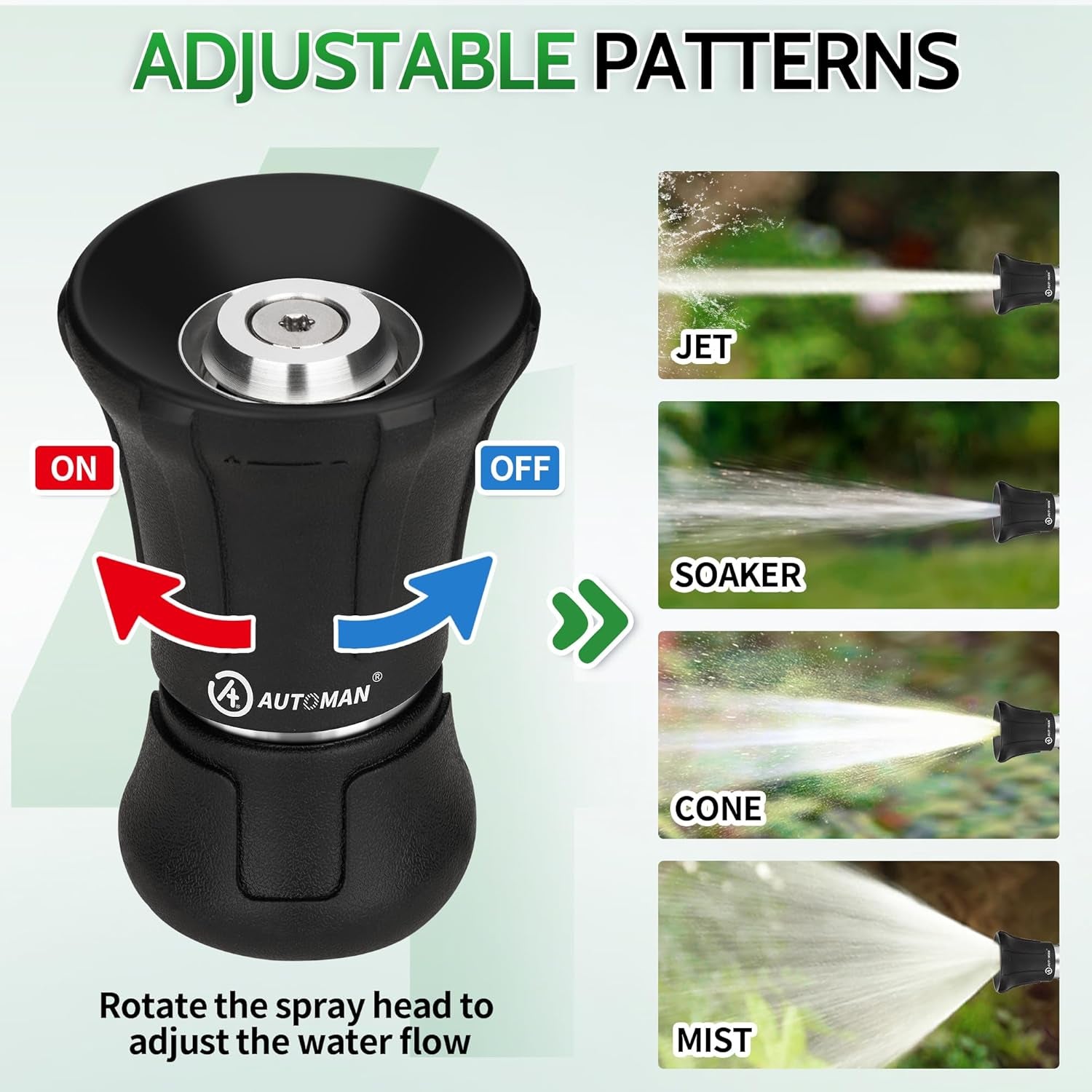 Garden Hose Nozzle Heavy Duty, Fireman Hose Nozzle, High Pressure Water Hose Sprayer Nozzle, Adjustable Spray Nozzles for Washing Car, Cleaning Ground, Watering Plants, Showing Pets
