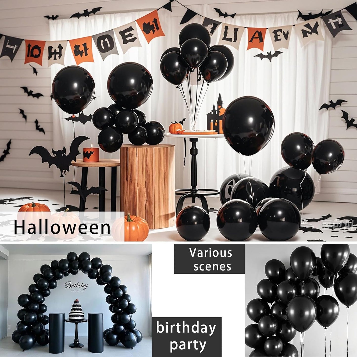 Black Balloons 145 Pcs Black Balloon Arch Kit Different Sizes of 18 12 10 5 Inch Balloon Garland Arch Kit, Latex Balloons for Birthday Party Decorations Graduation Wedding Decor
