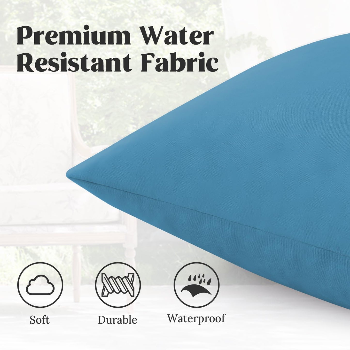 ® Outdoor Water Resistant Throw Pillows, Feathers and down Filled Decorative Pillows for Couch Cushion Garden Bench 12 X 20 Inch, Set of 2, Blue