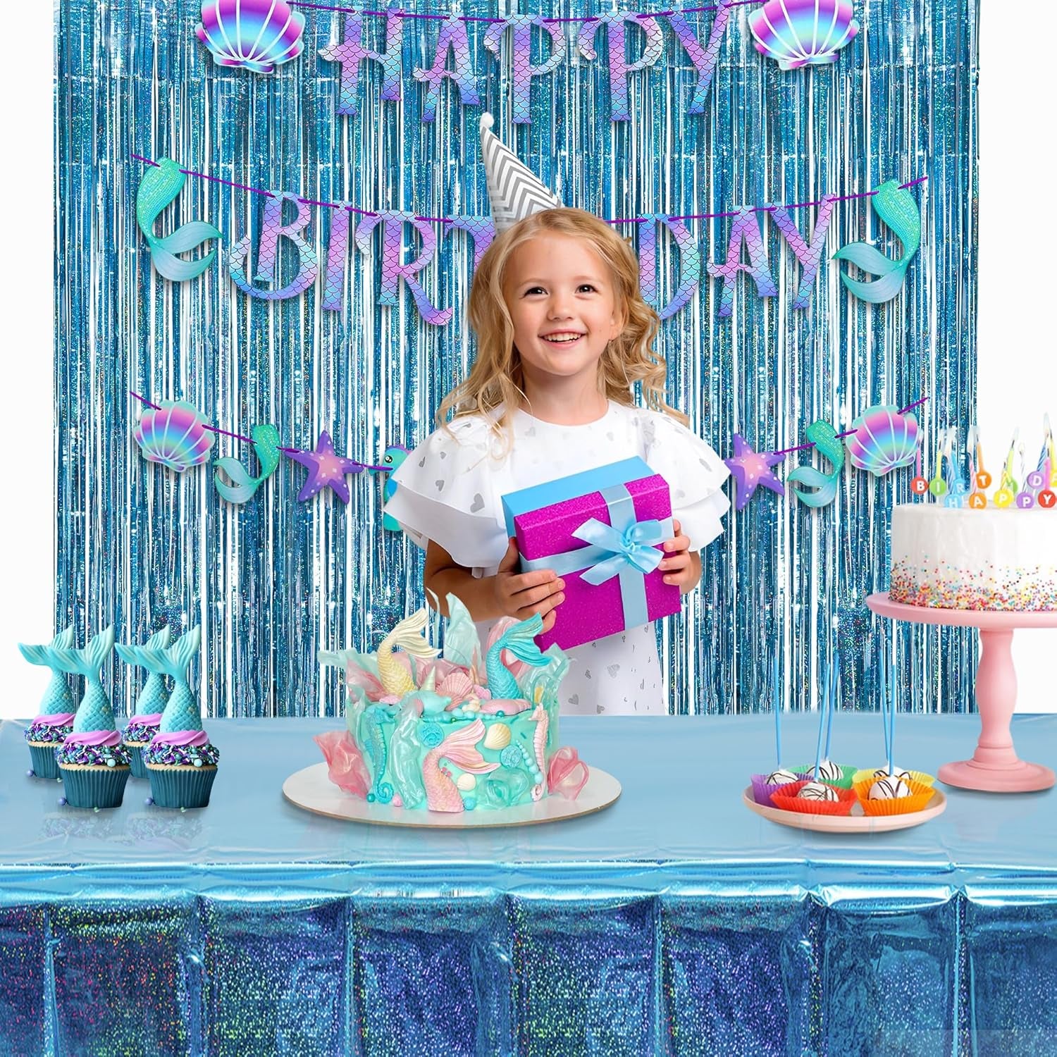 Blue Party Table Cover Decoration Tablecloth for Frozen/Winter Onederland/Under Sea/Ocean Theme Party Decorations Rectangle Tablecover with 54'' X 108'' - 2 Packs