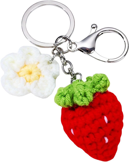 Strawberry Crochet Keychain Cute Handmade Plush Strawberry Charm Chain for Purse Bag Backpack Decoration