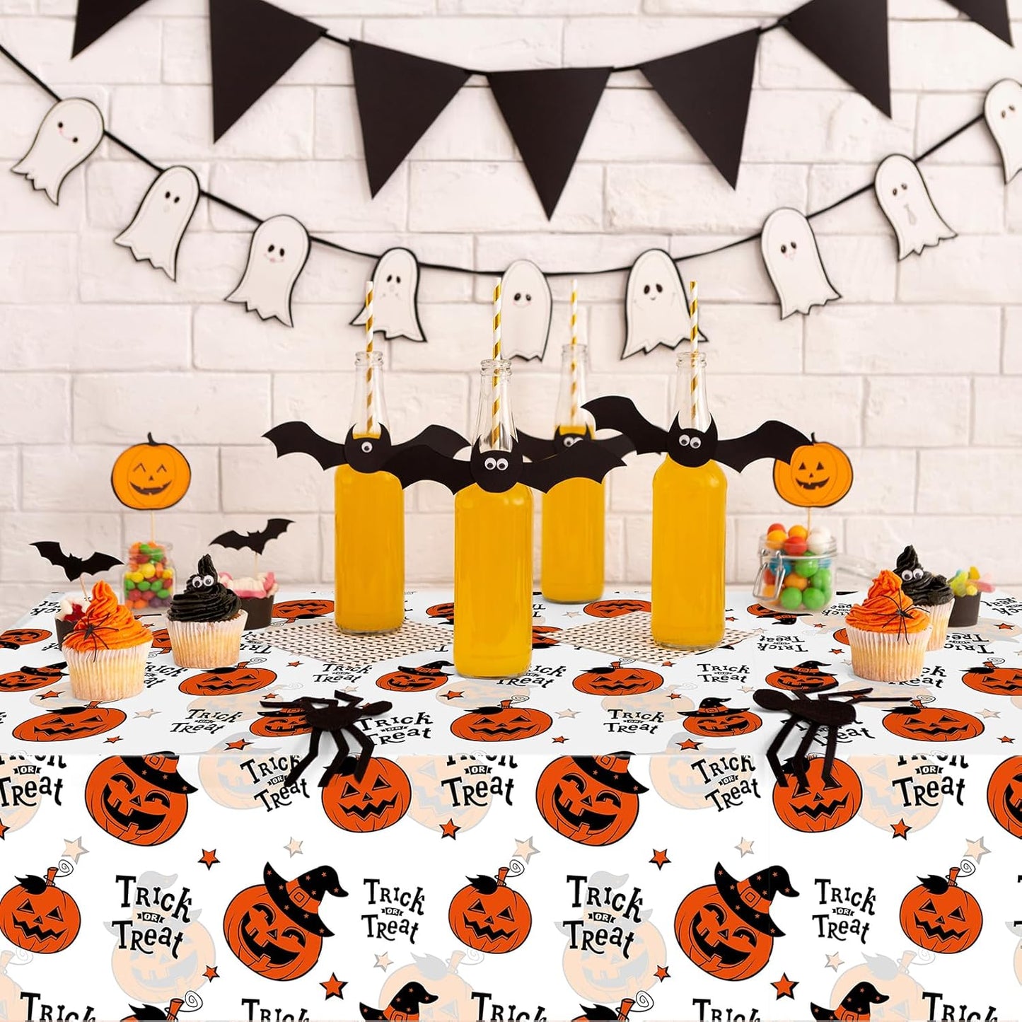 3 Pack Halloween Plastic Tablecloth Decorations, Trick or Treat Halloween Disposable Table Cloth, Hallo Ween Pumpkin Rectangle Table Cover for Kids Indoor Party Decorations, 54 X 108 Inch
