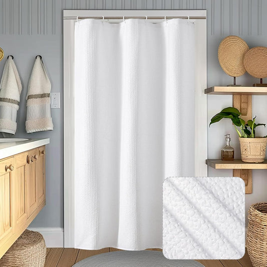 White Stall Shower Curtain for Bathroom, 3D Embossed Textured Fabric Small Shower Curtain for Narrow Stall Size, Machine Washable Water Resistance, Hotel Style, 36" W X 72" L, White