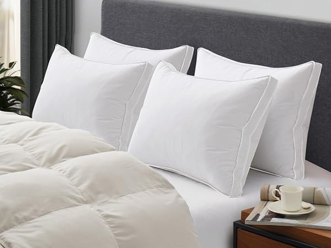 ® Goose Feather down Pillows King Size Set of 2, 100% Cotton Cover, Luxury Hotel Collection Pillow, Soft Fluffy Medium Firm Bed Pillow for Back, Stomach or Side Sleeper.