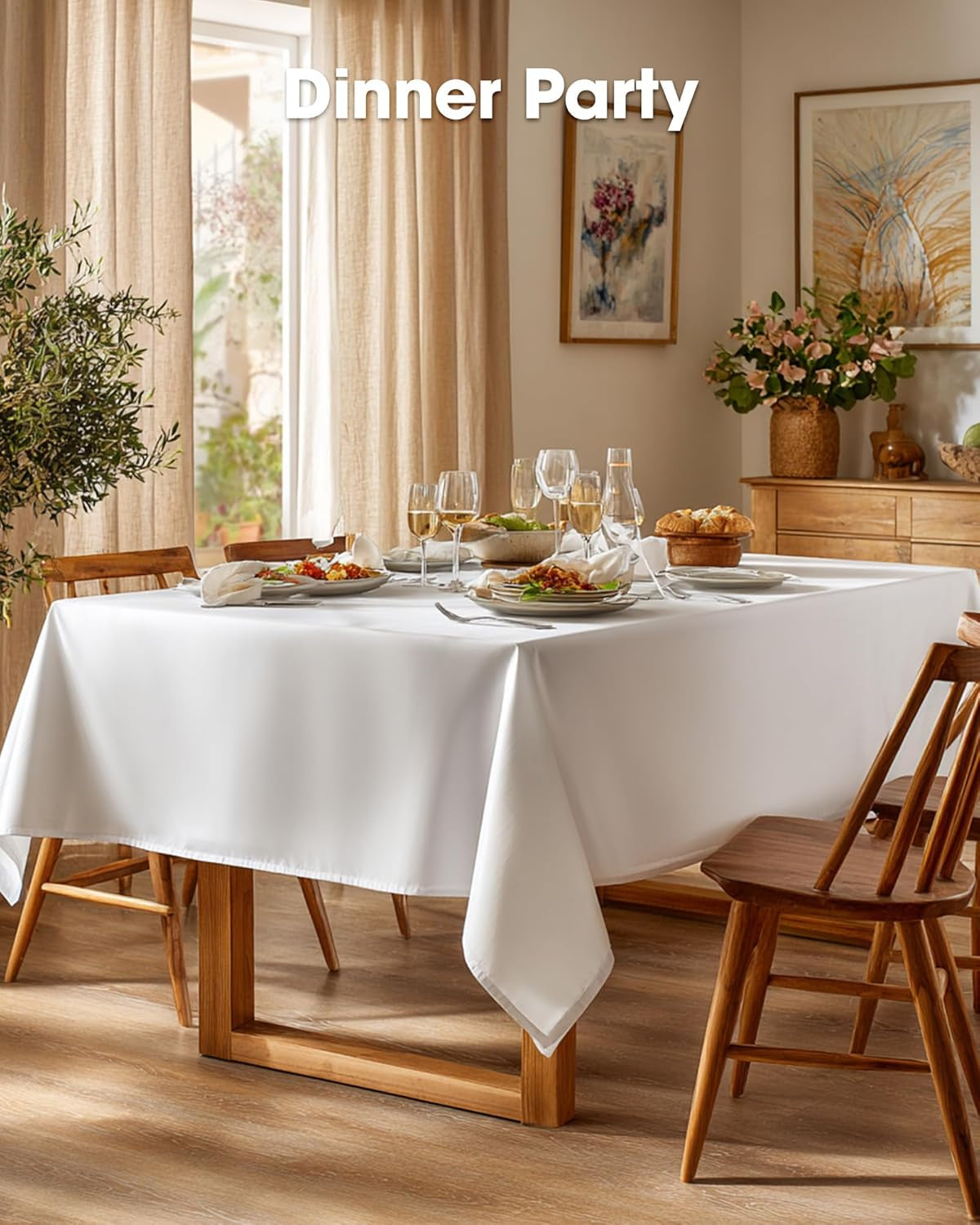Rectangle Table Cloth 60" X 84" – Durable Polyester Tablecloth Offers Reusable & Washable Protection, Ideal for Outdoor Party, Picnic, Wedding, Banquet and Birthday, 1 Pack, White
