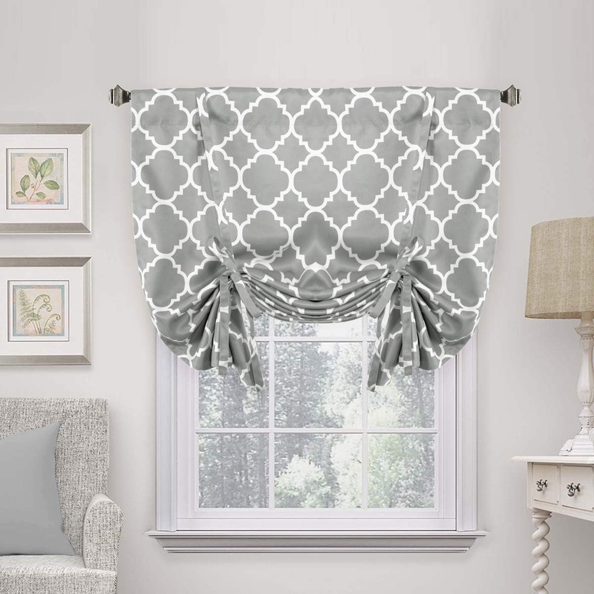 Beautiful Quatrefoil Dove Pattern Thermal Insulated Blackout Tie up Curtains, Rod Pocket Home Fashion Balloon Shade for Small Window, W42 X L63 Inch-Dove(Set of 1)