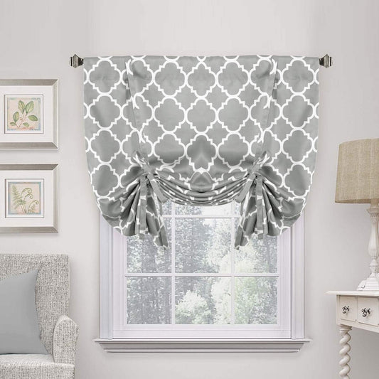 Beautiful Quatrefoil Dove Pattern Thermal Insulated Blackout Tie up Curtains, Rod Pocket Home Fashion Balloon Shade for Small Window, W42 X L63 Inch-Dove(Set of 1)