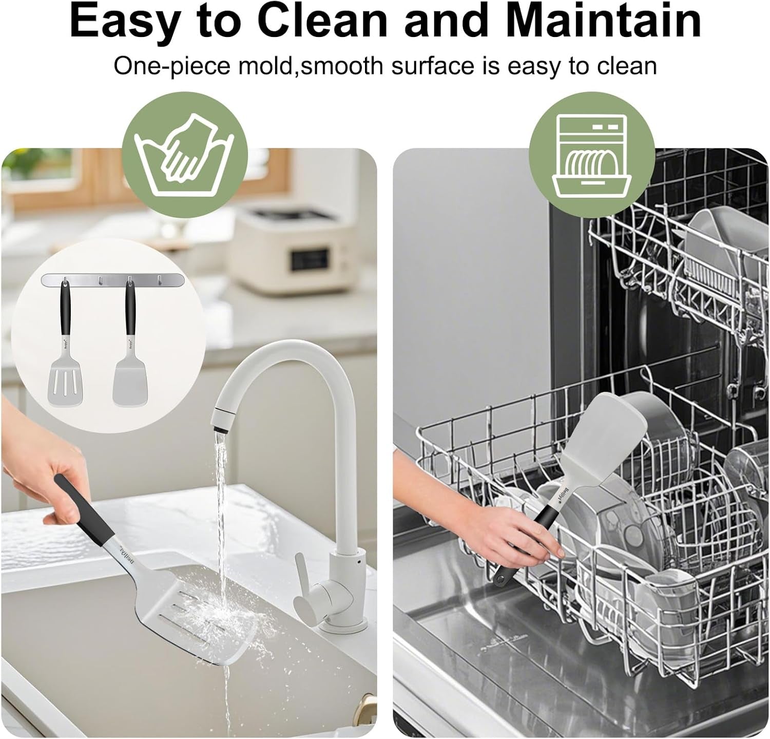 Stainless Steel Spatula Set, 2 Pcs Small Metal Spatula for Cast Iron Skillet, Solid and Slotted Turner Spatulas for Kitchen Use with Silicone Handle, Cooking Utensils for Eggs, Burger, Steak