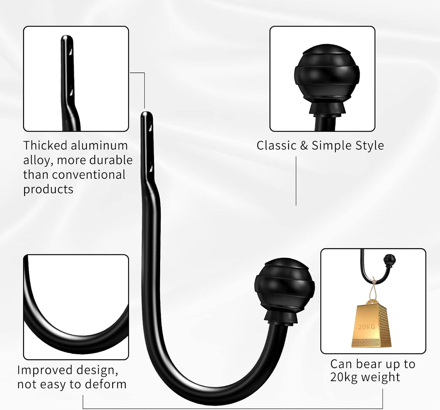 Curtain Holdbacks Black 2Pcs, Curtain Tiebacks Wall Mounted Curtain Hooks Holders for Drapes