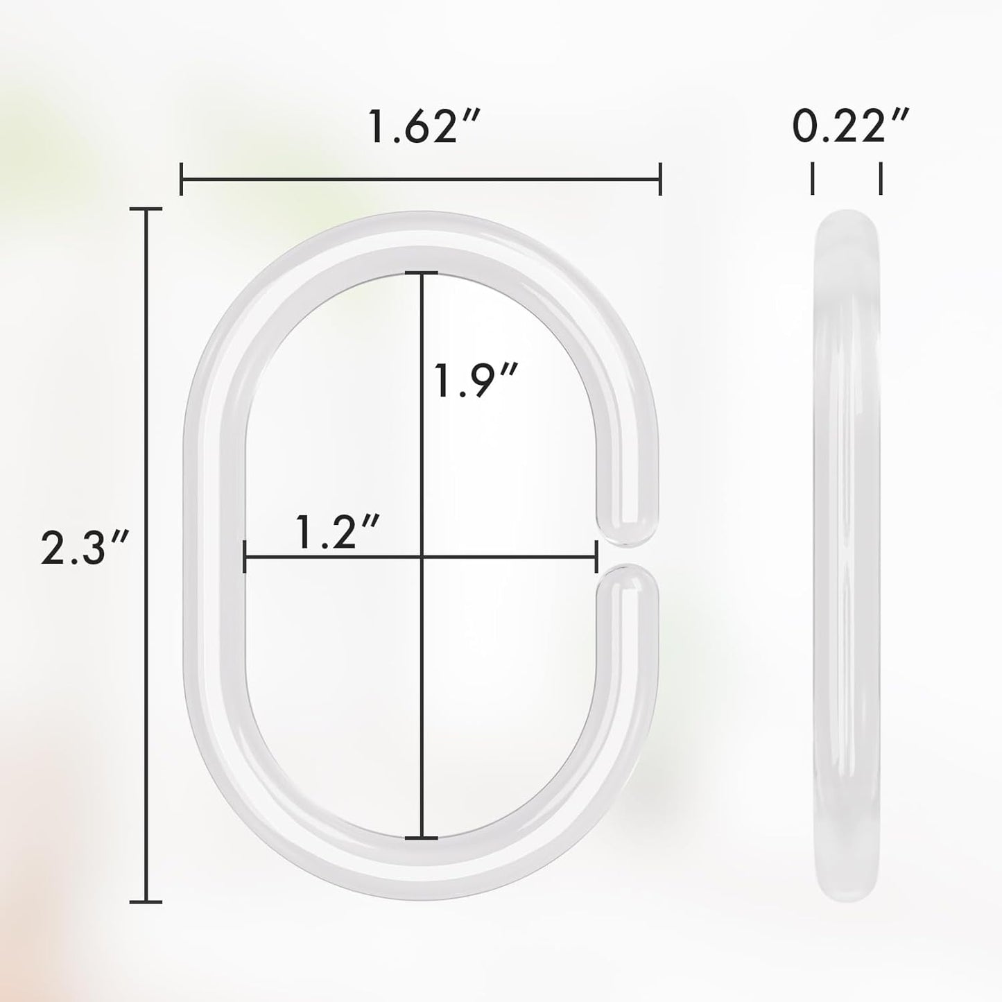 Plastic Shower Curtain Rings, Shower Curtain Hooks, 24 Pcs C Shaped Shower Hooks for Shower Curtain, Clear Shower Curtain Hooks for Bathroom