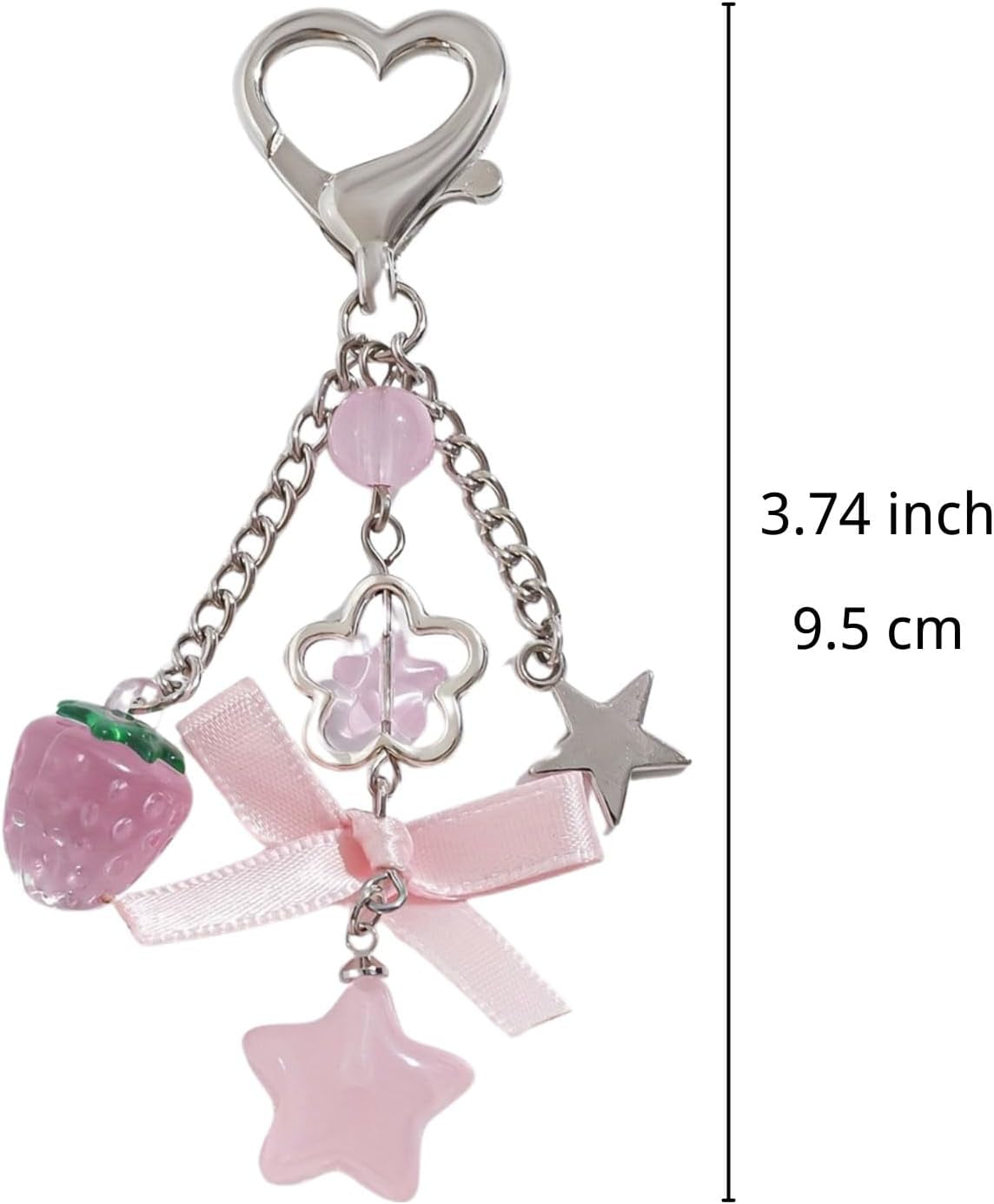 Cute Coquette Aesthetic Y2K Kawaii Keychain Strawberry Bow Star Pendants Keyrings Kawaii Accessories Keychain for Backpacks Purses Bags (Style 1)