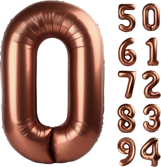 Dark Brown Number Balloon 40 Inch, Coffee Brown 0 Number Balloons, 10 20 30 40 50 Numbers Balloon Chocolate Brown Birthday Decorations Party Supplies for Women Men