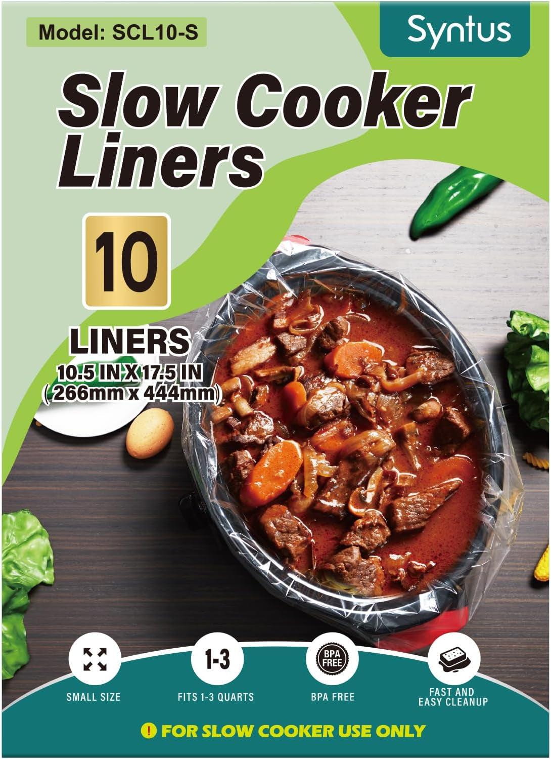 Slow Cooker Liners, 10 Count Cooking Bags Small Size Disposable Pot Liners Plastic Bags, Fit 1QT to 3QT for Slow Cooker Cooking Trays, 10.5"X 17.5", 10 Liners