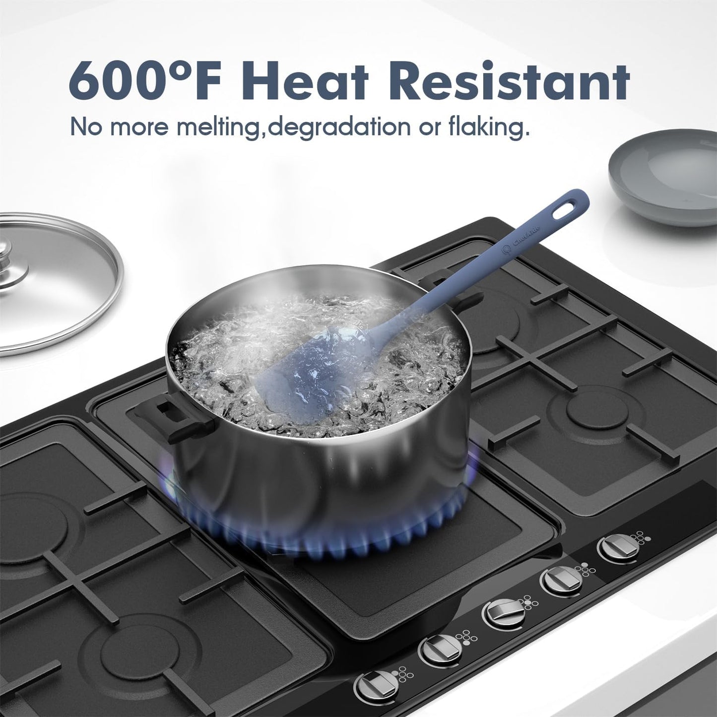 5 Pieces Silicone Spatula Set, Food Grade Rubber Spatula, Upgrade Strong Handle with Ergonomic Grip, Heat Resistant up to 600°F for Nonstick Cookware, Cooking