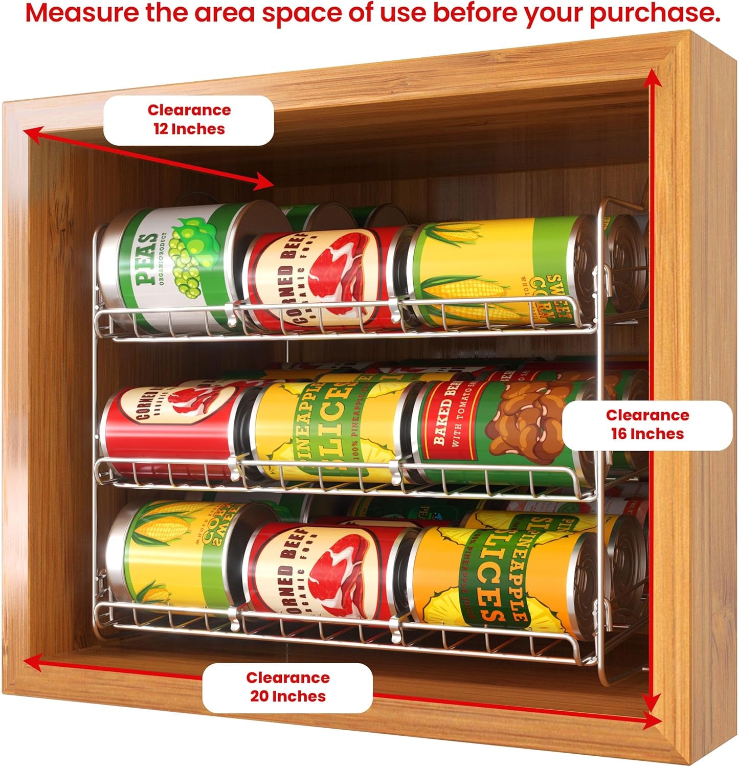 Storage Can Rack Organizer, Stackable Can Organizer Holds Upto 36 Cans for Kitchen Cabinet or Pantry (Chrome)