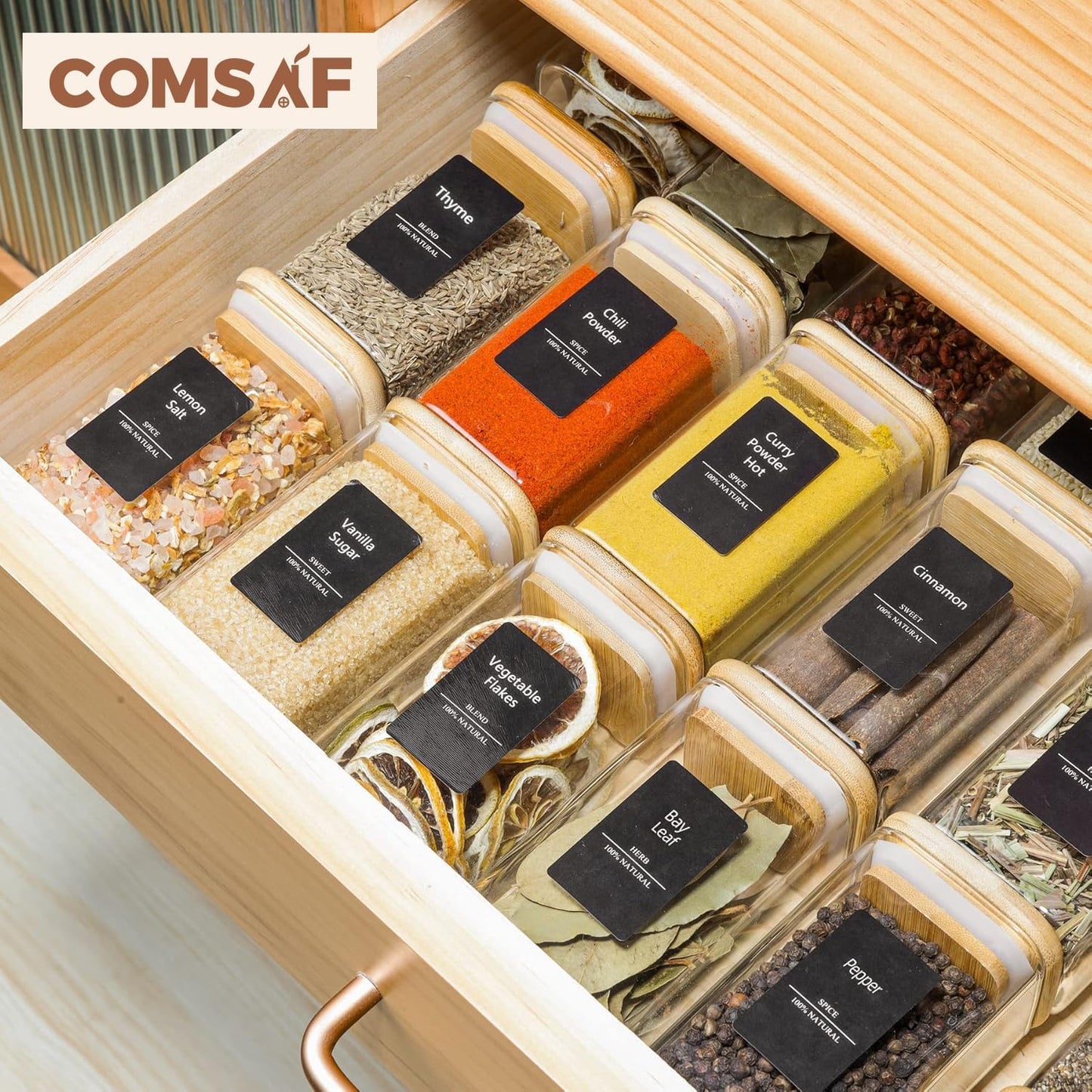 6Pcs 8Oz Spice Jars with Label Trial Set, Glass Spice Jars with Bamboo Lids Supplementary Set, Seasoning Container Trial Pack, Perfect for Ktichen Starter