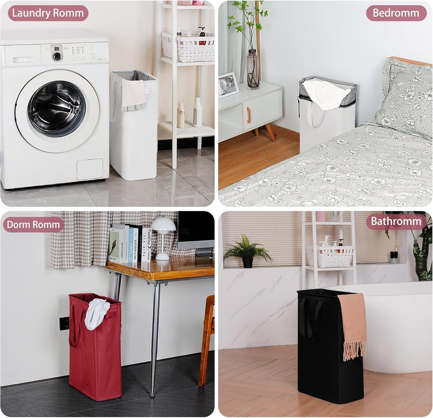 Slim Laundry Basket, Narrow Laundry Hamper with Handles, Collapsible Dirty Clothes Hamper, Tall Laundry Bin for Laundry Room, Dorm and Bedroom, 48L (12.7 Gallon) Burgundy Red
