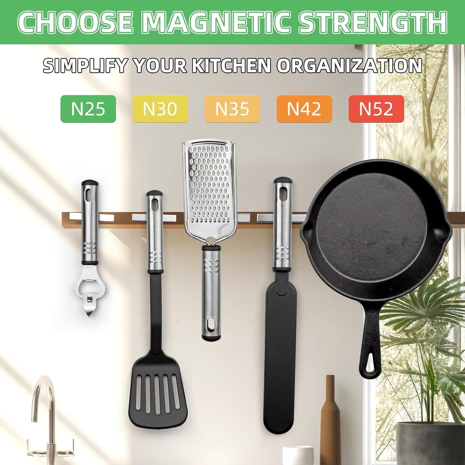 Neodymium Bar Magnets - 6 Pack High-Strength Magnets with Double-Sided Adhesive, Ideal for Heavy-Duty Applications in Home, Garage, Kitchen, and Crafts - 60x10x3 mm (N52)