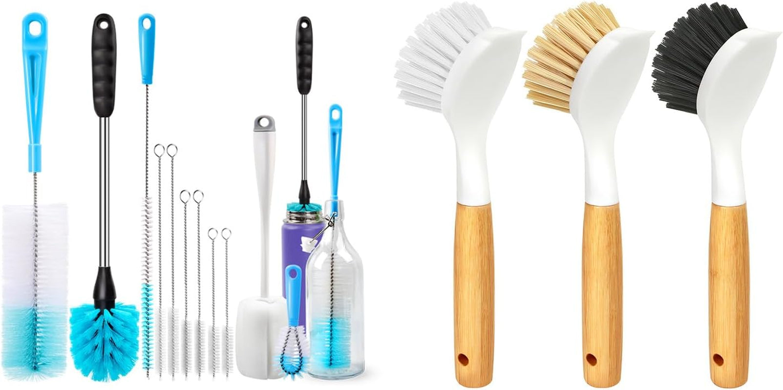 11 Pack Bottle Brush & 3 Pack Dish Brush Set for Kitchen Cleaning