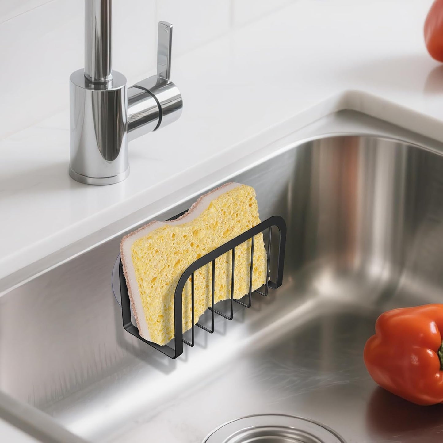 Sponge Holder for Kitchen Sink with Suction Cups, Kitchen Sponge Holder,Kitchen Sink Caddy(Black)
