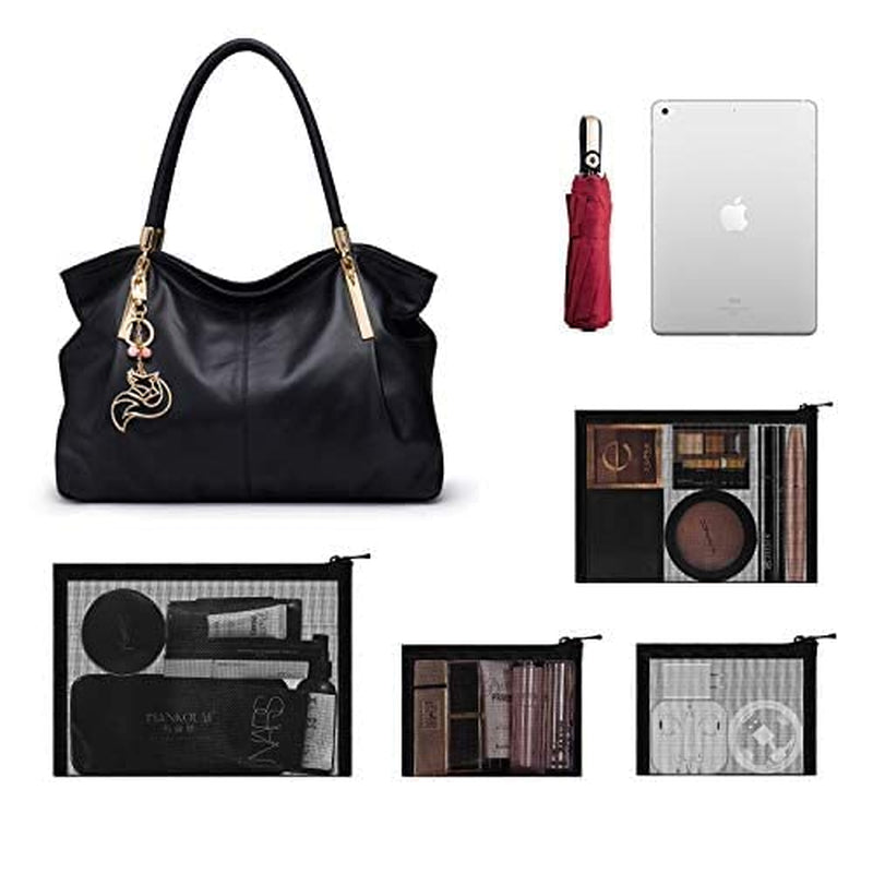 Mesh Pouch, Make up Bag with Zipper Cosmetic Organizer Pouch for Daily or Travel to Keep Small Items, 4 PCS Black