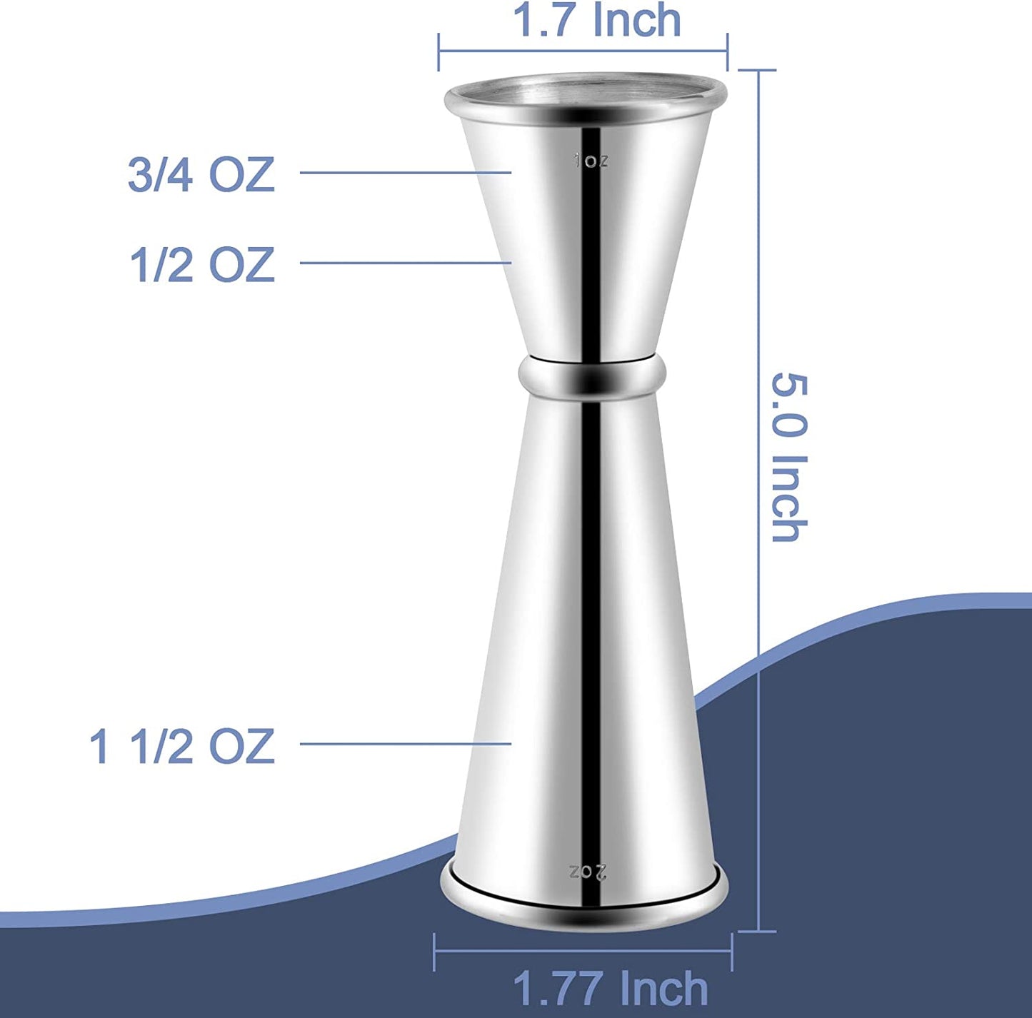 Premium 304 Stainless Steel Double Cocktail Jigger with Internal Measurements - 2 OZ & 1 OZ Capacity for Professional Bartending
