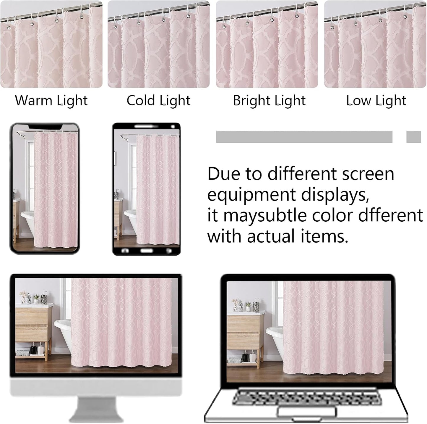 Blush Stall Shower Curtain Set 36X72 Inches, Jacquard Geometric Textured Tufted Fabric Shower Curtains for Bathroom, Boho Half Size RV Shower Curtains with 12 Plastic Hooks