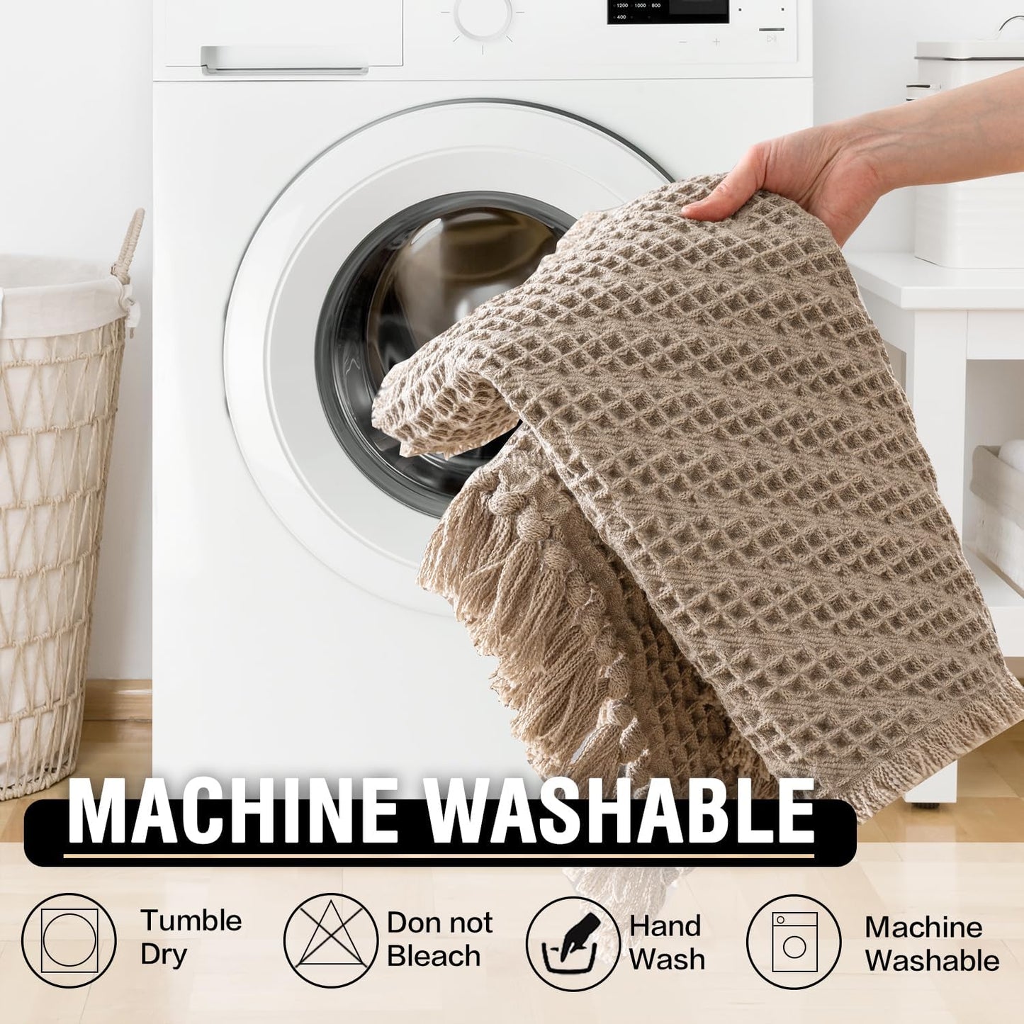 Waffle Bath Mat Super Absorbent Boho Bath Mat Non Slip Bath Rugs for Bathroom Floor Machine Washable Dry Fast Bathroom Rugs with Handmade Tassels, 17" X 24", Irish Cream